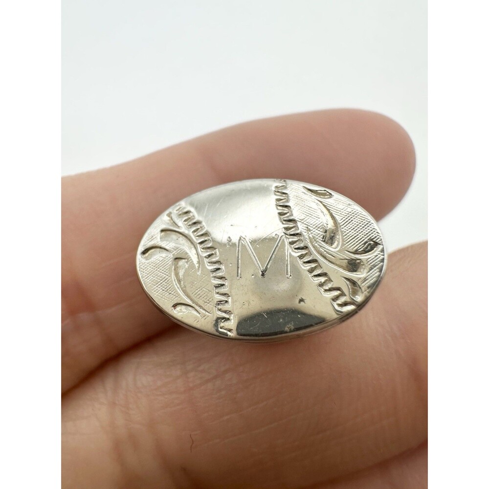 Men's Sterling Silver Oval Tie Tack Engraved Letter M